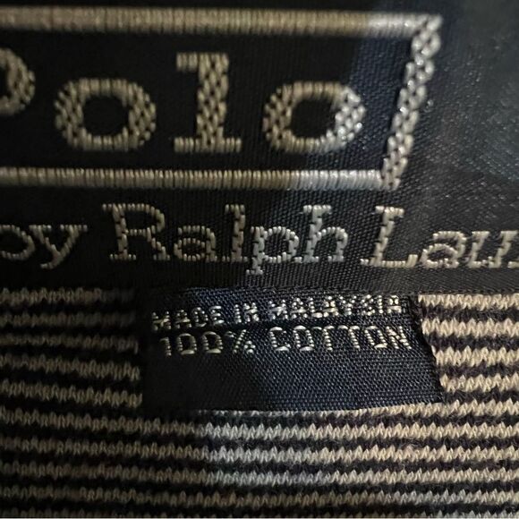 Ralph Lauren Polo Shirt Mens Medium Navy & White Striped Pony Vintage Preppy - Picture 9 of 9